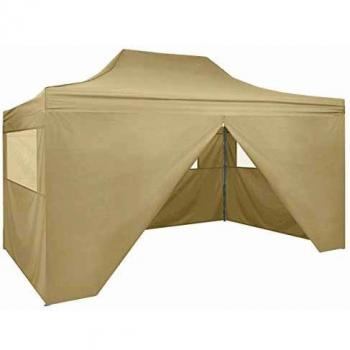 Foldable Pop-Up Tent with 4 Side Walls 3x4.5 m Cream White