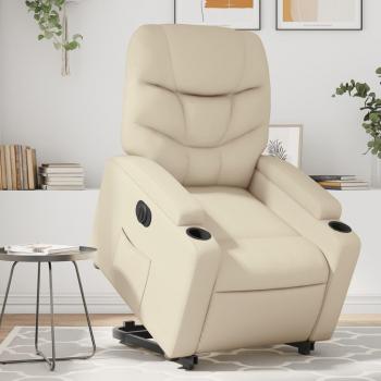 Silla reclinable elevable eléctrica de cuero sintético crema Vidaxl