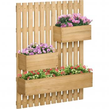 Jardinera de Pared de Madera con Enrejado y 3 Macetas Móviles