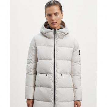 Abrigo Ecoalf de mujer con capucha y bolsillos horizontales delanteros, color blanco, talla M