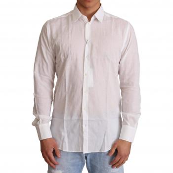 Dolce & Gabbana White Cotton Slim Fit Men's MARTINI Shirt