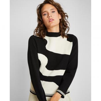 Jersey de mujer de punto con estampado asimétrico y cuello perkins