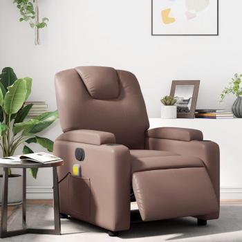Sillón de masaje reclinable eléctrico de cuero sintético en negro, crema y marrón - vidaXL Sillón cómodo para dormitorio, silla relax y sofá