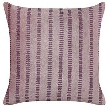 Cojín Decorativo de Terciopelo Rosa y Algodón 45 x 45 cm con Rayas y Estampado en Bloque Agapanthus