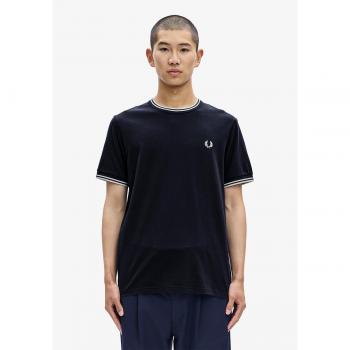 Fred Perry Twin Tipped Short Sleeve T-Shirt - Navy/Dark Caramel - Size: Extra Large - Men's Cotton Tee