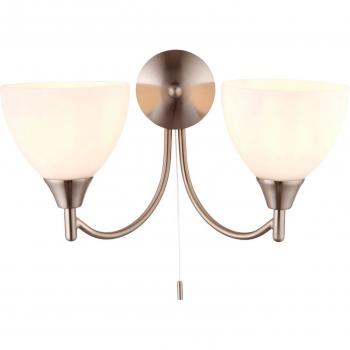 Aplique de pared interior Alton, cromo satinado con vidrio opalino mate, 2 bombillas E14