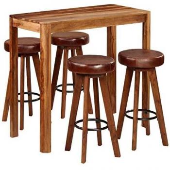Set Muebles Bar de madera maciza 5 Piezas (Mesa y 4 Sillas) marca VidaXL (115x56x107cm)