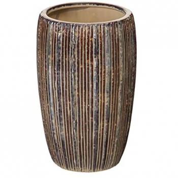 Jarrón de Cerámica Rayado Marrón 16 x 16 x 25,5 cm