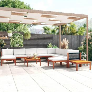 12-Piece Cream Cushioned Garden Lounge Set in Solid Acacia Wood