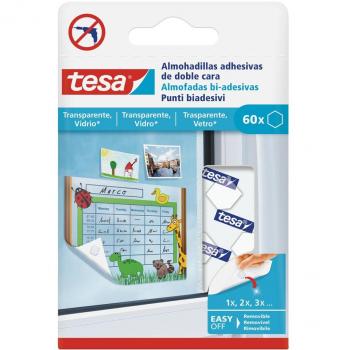 TESA 77731-00001-00 Almohadillas Adhesivas adecuadas para Superficies Transparentes y Vidrio, Set de 60 Piezas