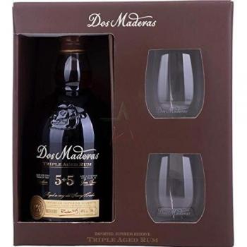 Dos Maderas PX 5+5 Aged Rum 40% Vol. 0.7L Gift Pack with 2 Glasses
