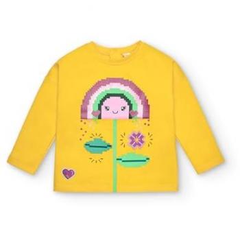 Camiseta de Manga Larga Amarilla con Arcoíris y Flor para Niña - Colección Cyber Dino (Talla 3 años)