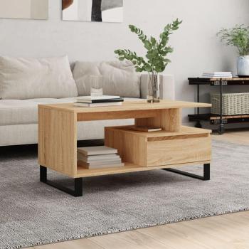 Mesa de centro madera contrachapada 90x49x45 cm en Blanco, Negro y Roble Sonoma - Mesita de Salón o Comedor o Auxiliar, Mesa de Café Meuble Salón