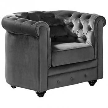 Sillón Chesterfield de terciopelo gris antracita