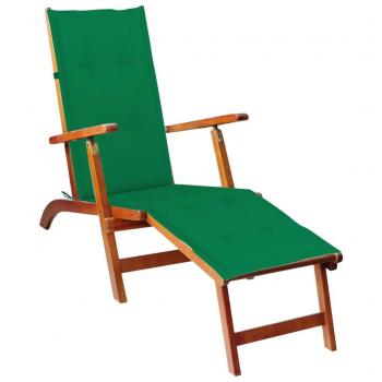 Tumbona de jardín con reposapiés y cojín de madera maciza de acacia