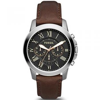 Fossil Men's Grant Quartz Chronograph Roman Dial Brown Strap Watch FS4813