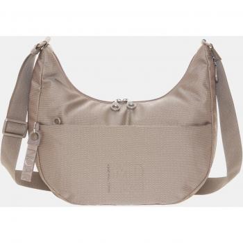 Bolso Hobo Mandarina Duck MD20 en marrón claro con cremallera y diseño cruzado