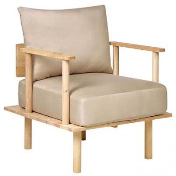 Sillón Minimalista Beige Asker con Estructura de Madera Clara y Tapizado en Tela