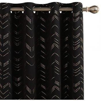 Amazon Brand - Umi Cortinas Salon Opaca de Dibujos Líneas con Ollaos 2 Piezas 140x240cm Negro