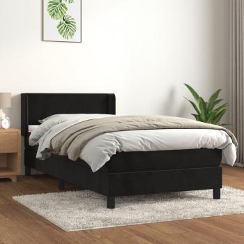 Cama box spring con colchón de terciopelo negro 80x200 cm