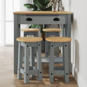 Bar Set 5 piezas gris madera maciza de pino