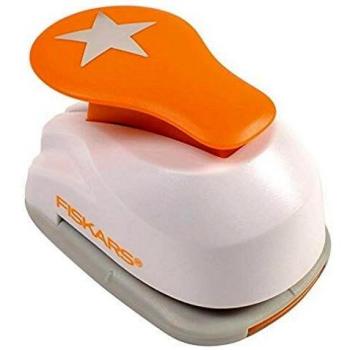 Fiskars Perforadora de figuras, Estrella, Ø 2,5 cm, Para diestros y zurdos, Acero de calidad/Plástico, Blanco/Naranja, Lever Punch, M, 1004722