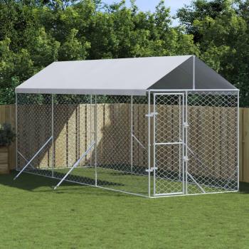 Outdoor Silver Dog Kennel with Roof 2x6x2.5 m Galvanised Steel