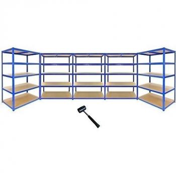 Monster Racking - 5 Estanterías T-Rax de Acero Sin Tornillos Azules 120cm x 60cm x 183cm