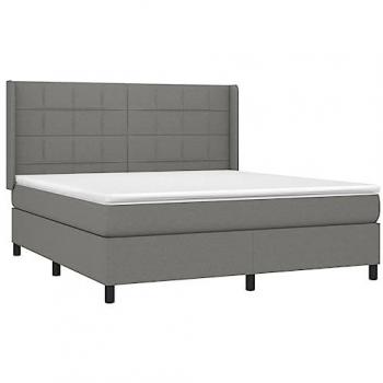 Cama Box Spring con colchón y luces LED, tela gris oscuro, 180x200 cm