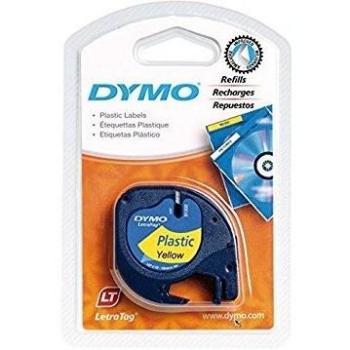Cinta de Etiquetas Plásticas DYMO LetraTag 12 mm x 4 m, Color Amarillo con Letras Negras