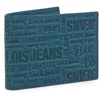 Lois - 11711 Cartera Monedero Billetero Tarjetero Hombre de Piel Genuina. Portamonedas Interior con Cremallera. Múltiples Compartimentos Tarjetas, documentación y Billetes, Color Azul