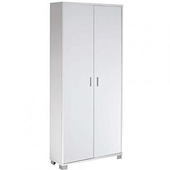 Armario Multiusos Delgado Blanco con 2 Puertas y 8 Estantes, Dimensiones 83x29xh190 cm