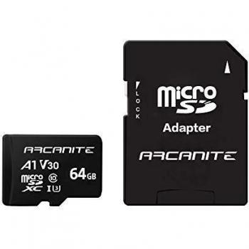 ARCANITE - Tarjeta de memoria microSDXC de 64 GB con adaptador SD, A1, UHS-I U3, V30, 4K, Clase 10, microSD, Velocidad de lectura hasta 90 MB/s