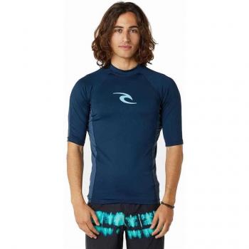 Licra de surf Rip Curl Waves PF para hombre marino, camiseta de manga corta Rip Curl Waves UPF PERF para hombre en color azul