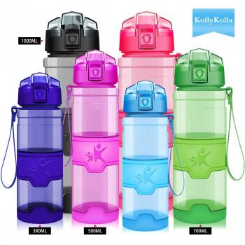 KollyKolla Botella de Agua Deportes, Botellas Sin BPA Tritan Plástico Reutilizables Ecológica con Filtro, Water Bottle para Niños, Gimnasio, Yoga, Oficina, Senderismo, Viajes,