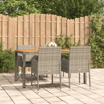 5-Piece Grey Poly Rattan Garden Dining Set with Cushions