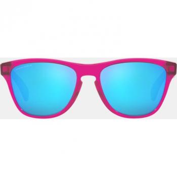 Gafas de sol infantiles Oakley Junior Frogskins XXS en rosa translúcido con lentes espejados Prizm Sapphire