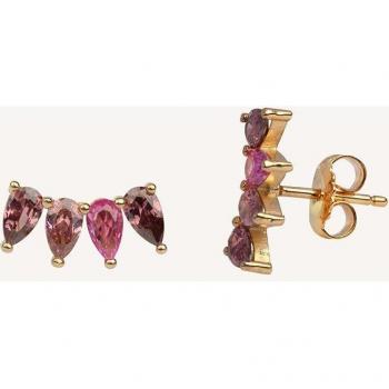 Pendientes Flora de plata acabada en oro 18K circonita rhodolita y rose
