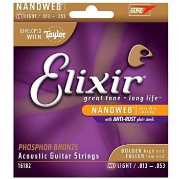 Elixir 16182 Nanoweb Acoustic Phosphor Bronze HD Light Guitar Strings 13-53