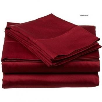 Crafts lino algodón egipcio satén de 400-thread-count Super suave 4 piezas Juego de sábanas, Burgundy Solid, 160X210 Cm