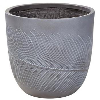 Maceta exterior redonda de fibra de arcilla gris 42 x 42 x 40 cm con motivo de hojas resistente a UV