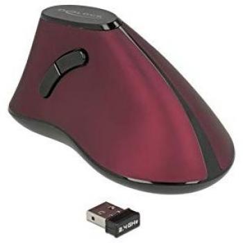 Ratón Ergonómico Vertical Inalámbrico DeLOCK 12528, Óptico, 1000 DPI, Negro y Rojo con 5 Botones