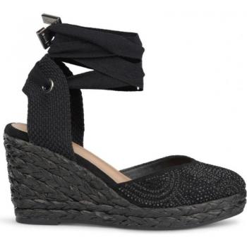 Lonas marca Alma modelo 4050 para mujer en color negro, Sandalias de Mujer ALMA BLUE ESPATENA CON CINTA DE TELA DE ANTE CON PEDRERIA CUNA YUT NEGRO