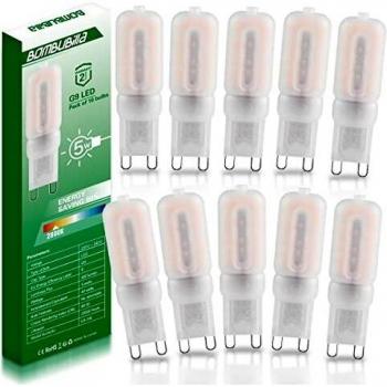 Bombilla LED G9 De 5W Equivalente A Lámpara Halógena De 40W, Blanco Cálido 2800K, 400LM, Sin Parpadeo, 360 Grados, No Regulable, 10 Piezas