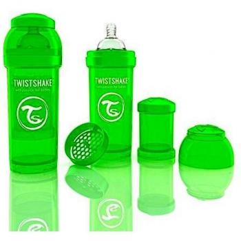 Twistshake Biberón anticólicos con mezclador verde verde Talla:260 ml, 9oz