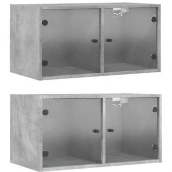 Mueble de pared con puertas de vidrio, 2 unidades, color gris hormigón, dimensiones 68,5x37x35 cm