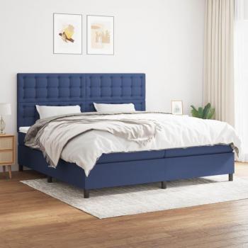 Cama box spring con colchón viscoelástico de espuma, protector, muelles ensacados, adaptable, acolchado reversible, tela azul 200x200 cm