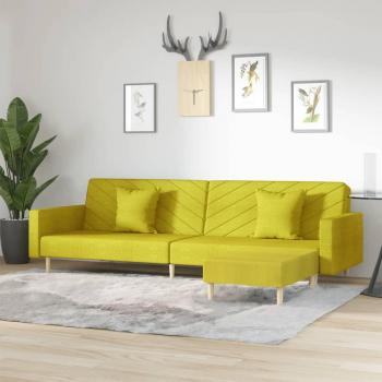 Sofá cama 2 plazas con reposapiés y 2 cojines de tela verde