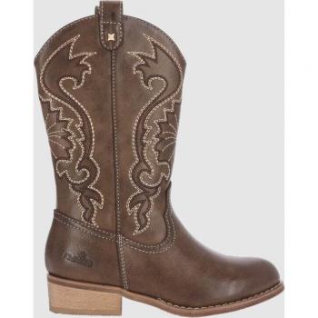 Chika10 Kids Botas Lisy 15 Marrón Caña Alta con Detalles Bordados Tipo Cowboy