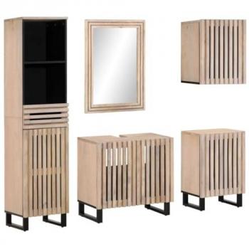 Conjunto de muebles de baño 5 piezas madera maciza de mango marrón